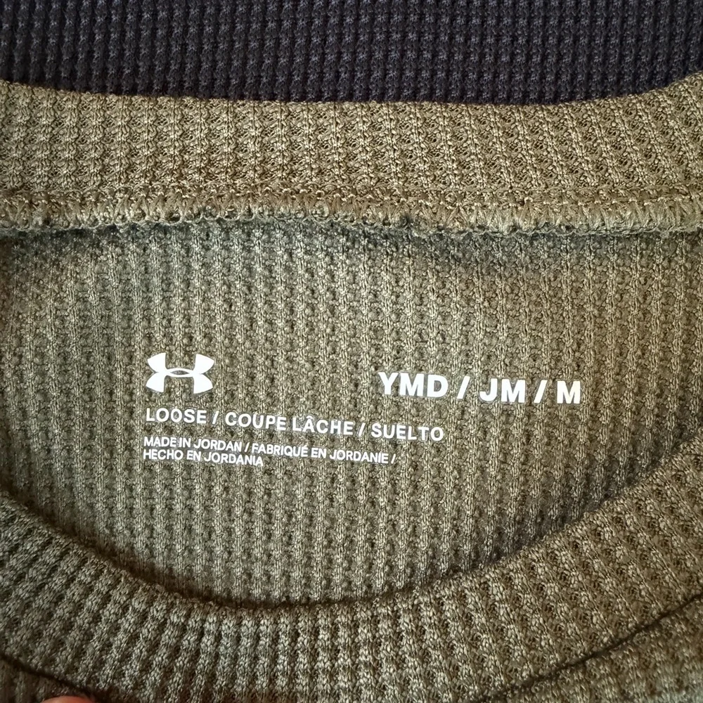 Under Armour UA Boys Waffle Crew Long Sleeve Shirts Youth Size M Black Green - Picture 5 of 5